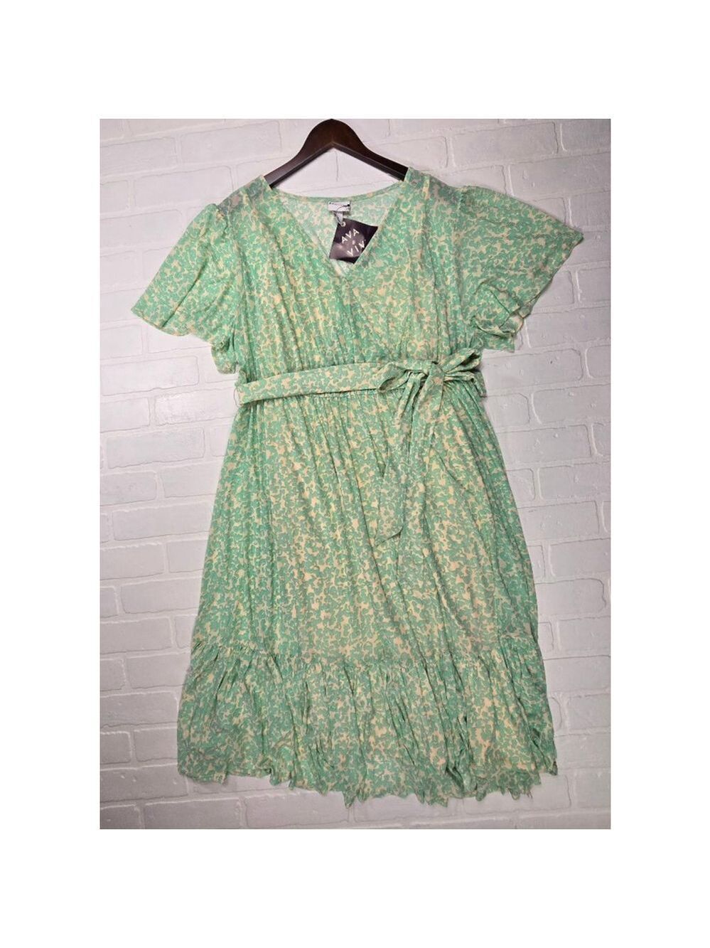 Ava & Viv Mint Flutter sleeve Below the knee Dress 2X
